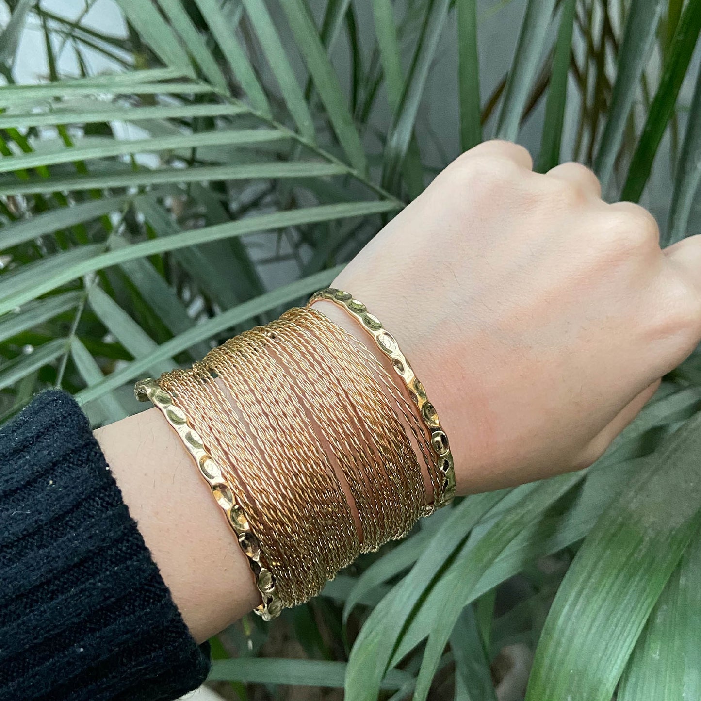 Golden Threads Wide Cuff Bracelet