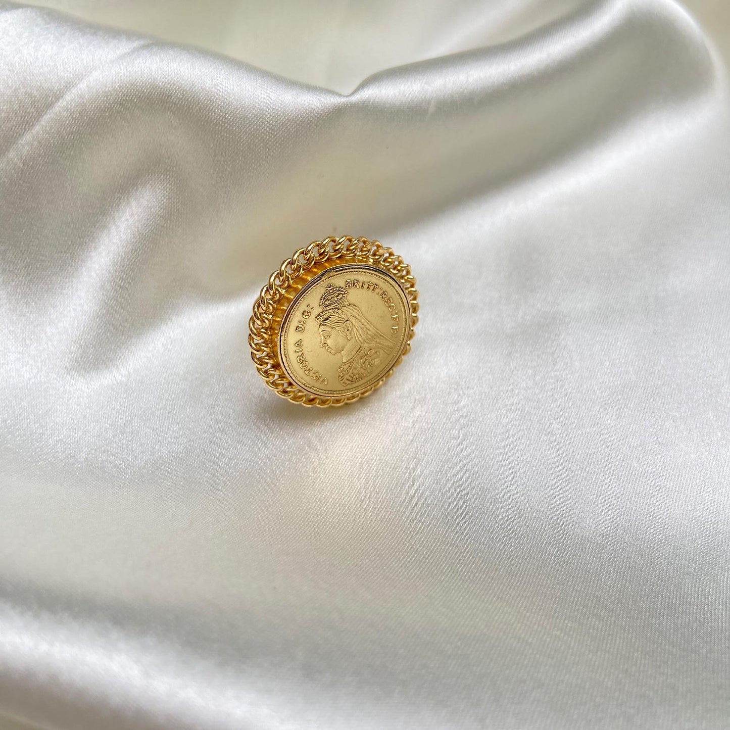 Vintage Coin Motif Gold Ring