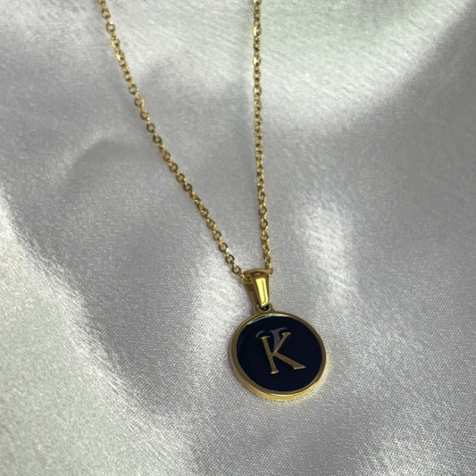 Gold and Black Initial Pendant Necklace