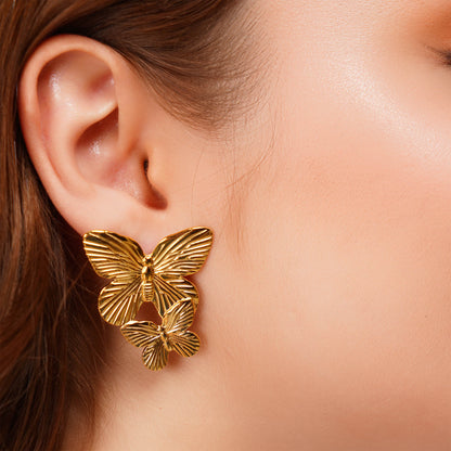 Bold Gold-Plated Layered Butterfly Earrings