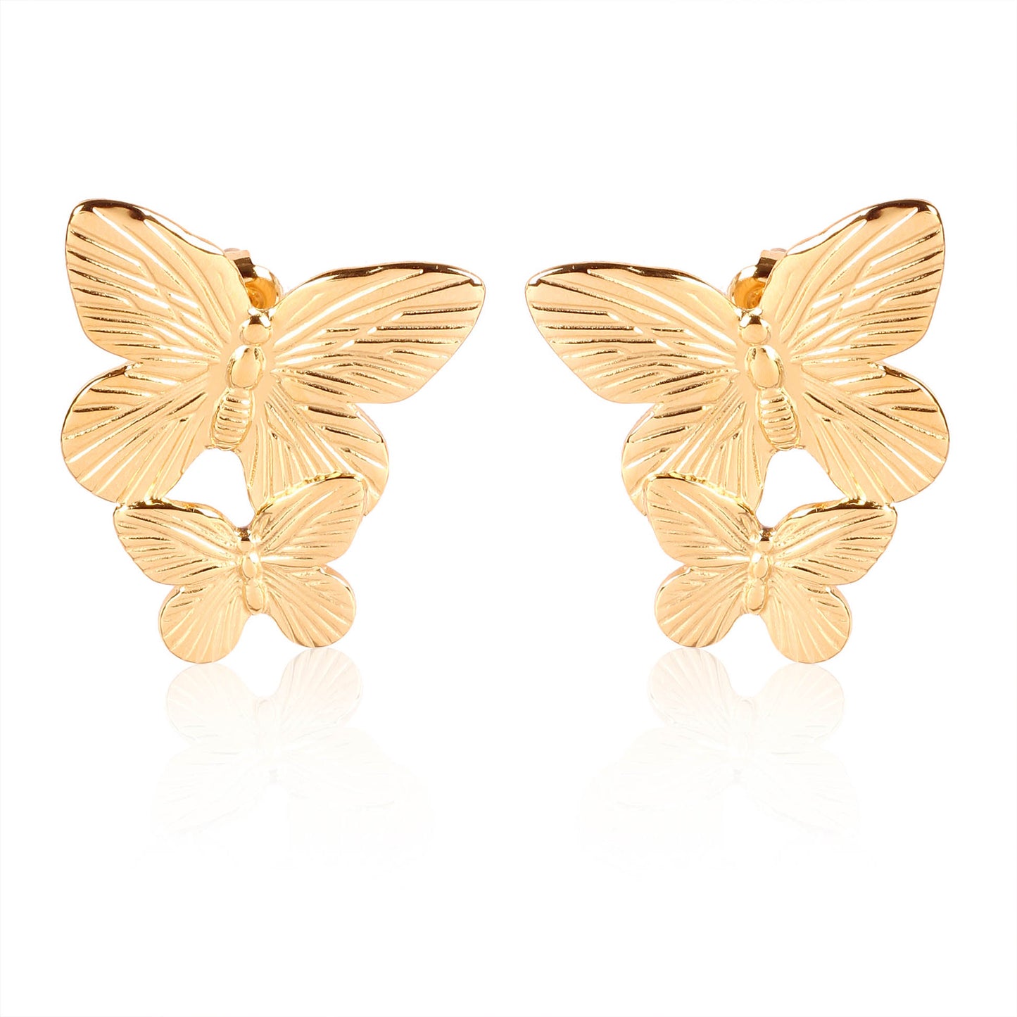 Bold Gold-Plated Layered Butterfly Earrings