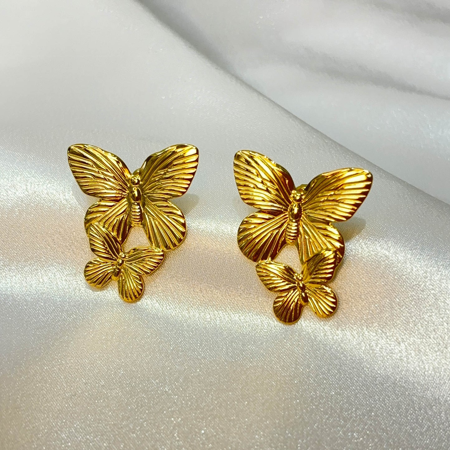 Bold Gold-Plated Layered Butterfly Earrings