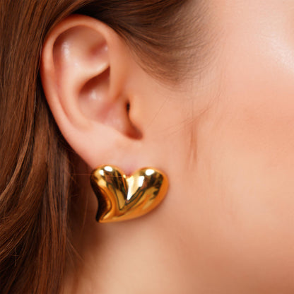 Golden Heart Stud Earrings