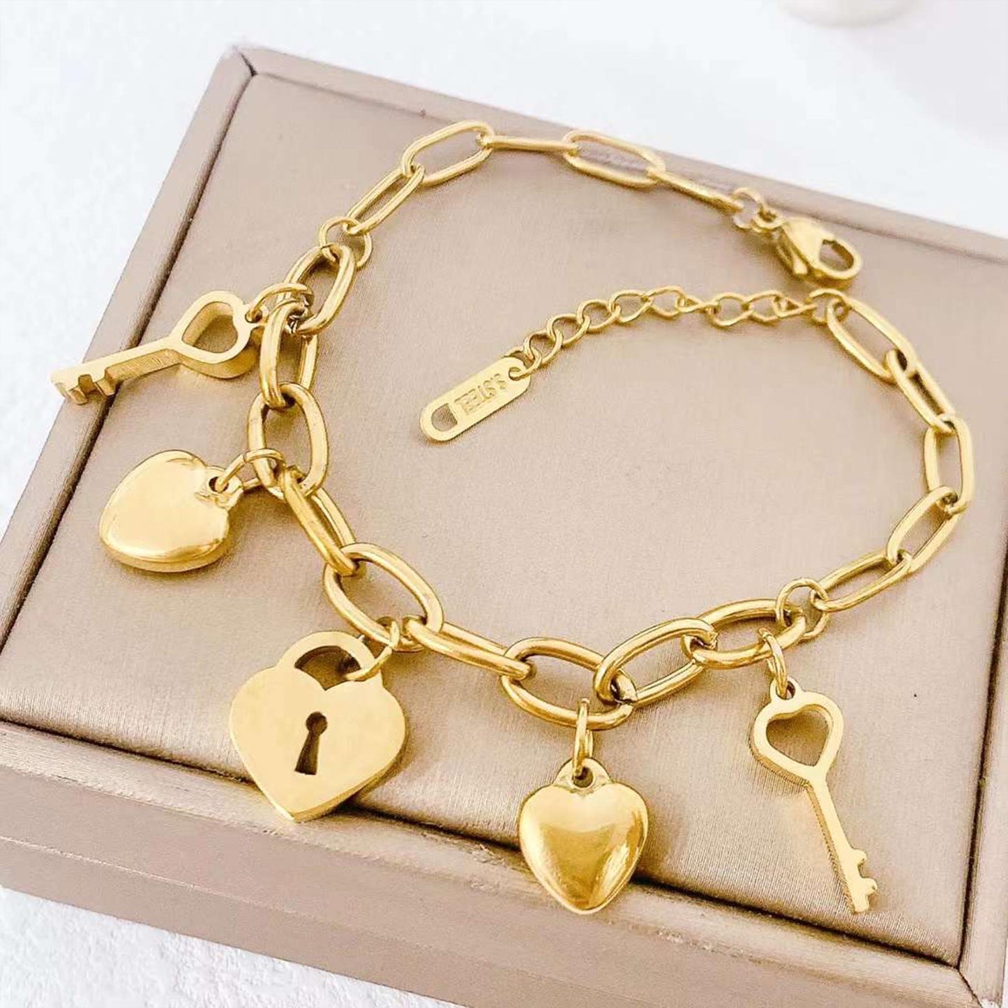 Golden Key and Heart Charm Bracelet