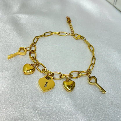 Golden Key and Heart Charm Bracelet