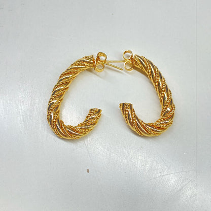 Golden Twist Rope J-Hoop Earrings