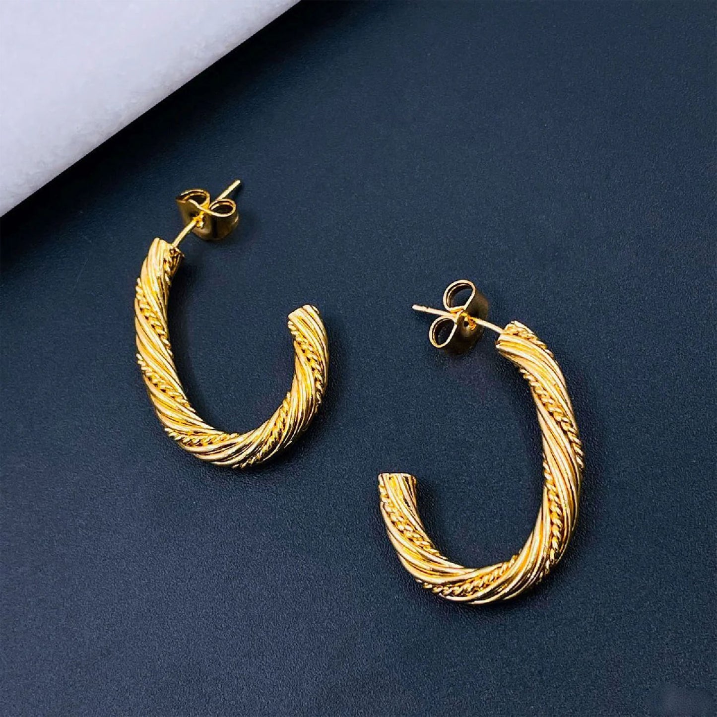 Golden Twist Rope J-Hoop Earrings