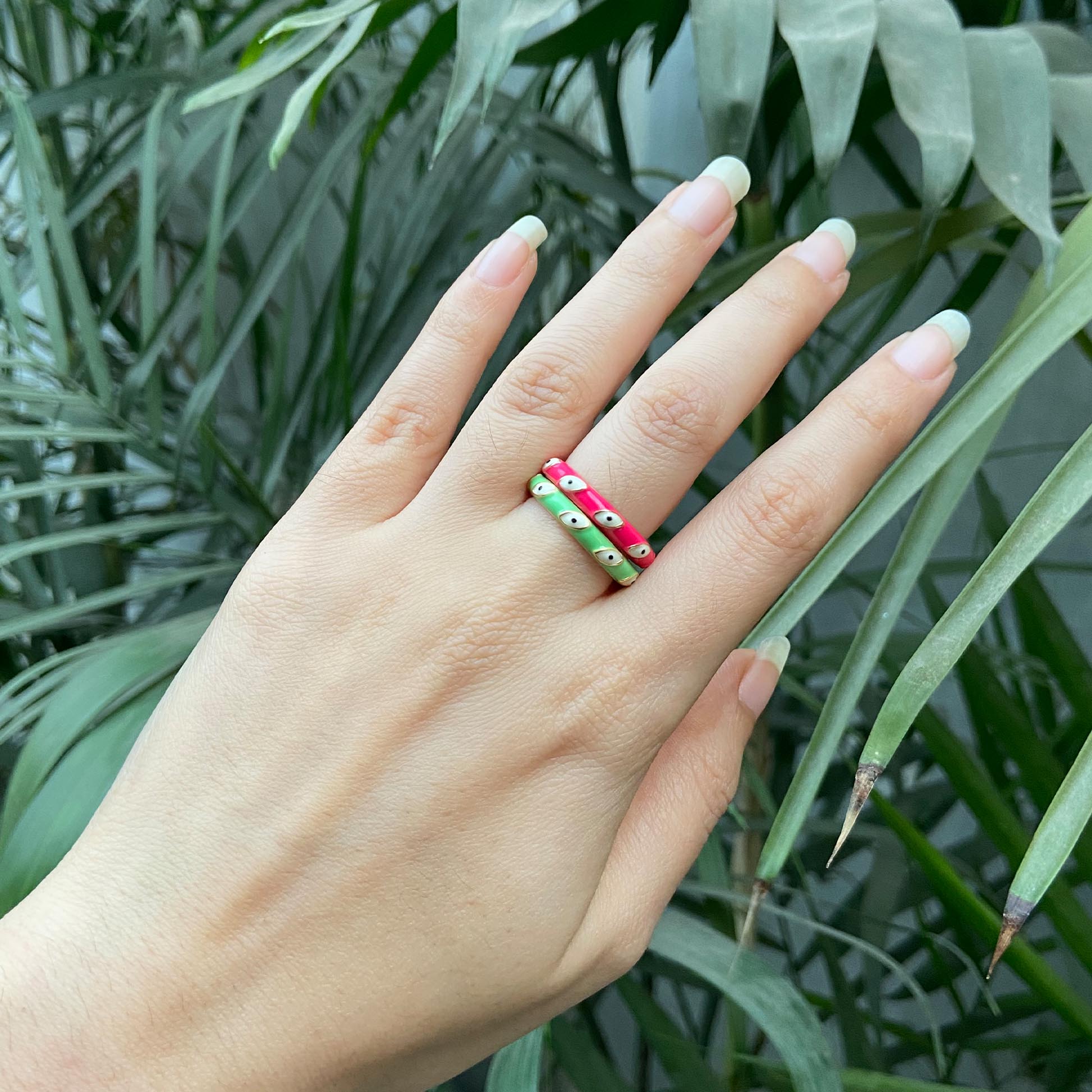 Evil Eye GREEN Enamel Band Ring