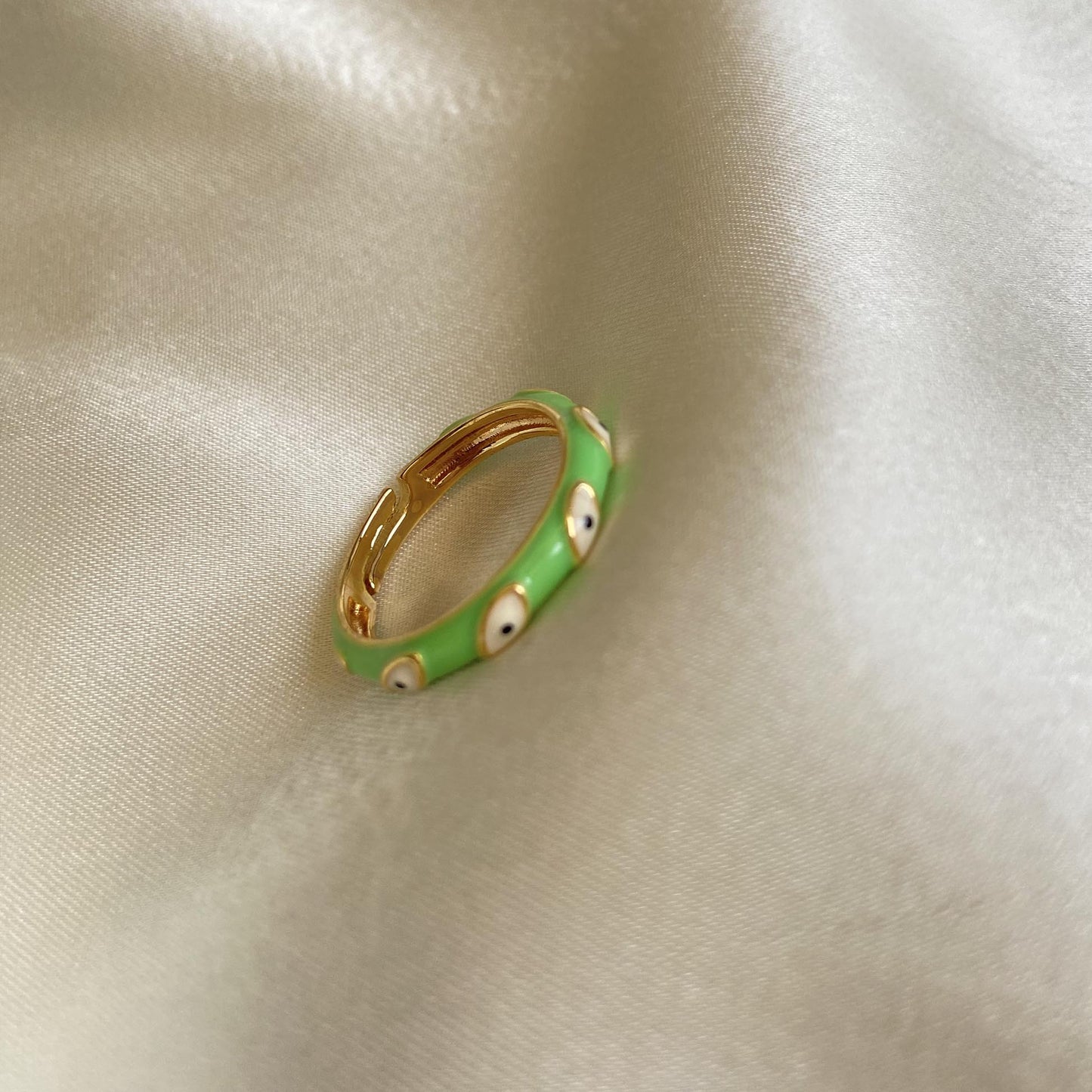 Evil Eye Green Enamel Band Ring