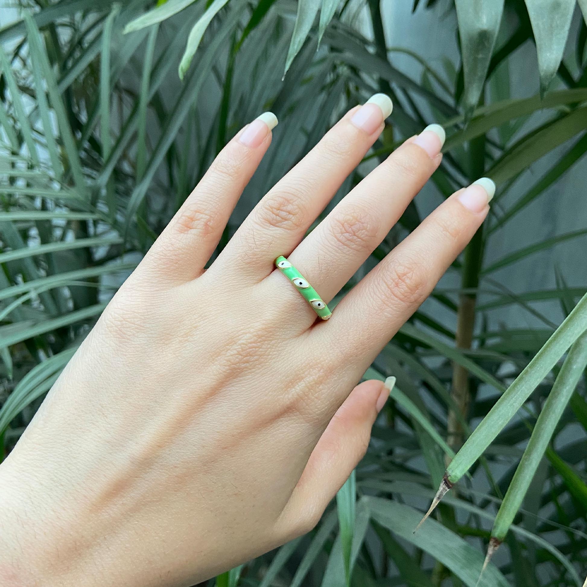 Evil Eye GREEN Enamel Band Ring