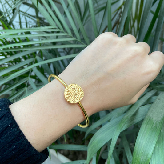 Gold-Plated Boho Hammered Coin Cuff Bracelet