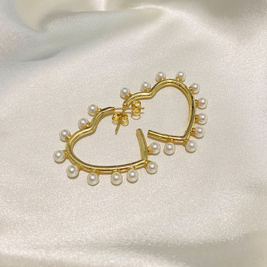 Pearl Gold-Plated Heart Earrings