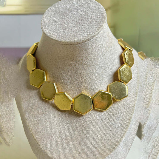 Bold Hexagonal Gold Statement Choker