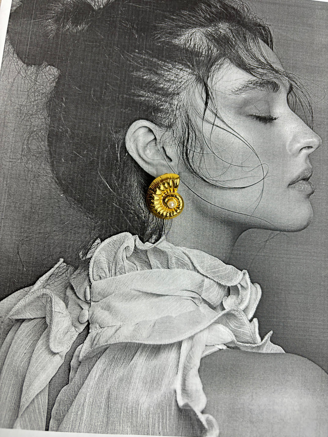 Gold Plated Shell Stud Earrings with Pearl