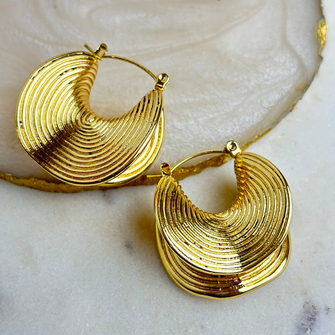 18K Gold Plated Textured Hoop Earrings