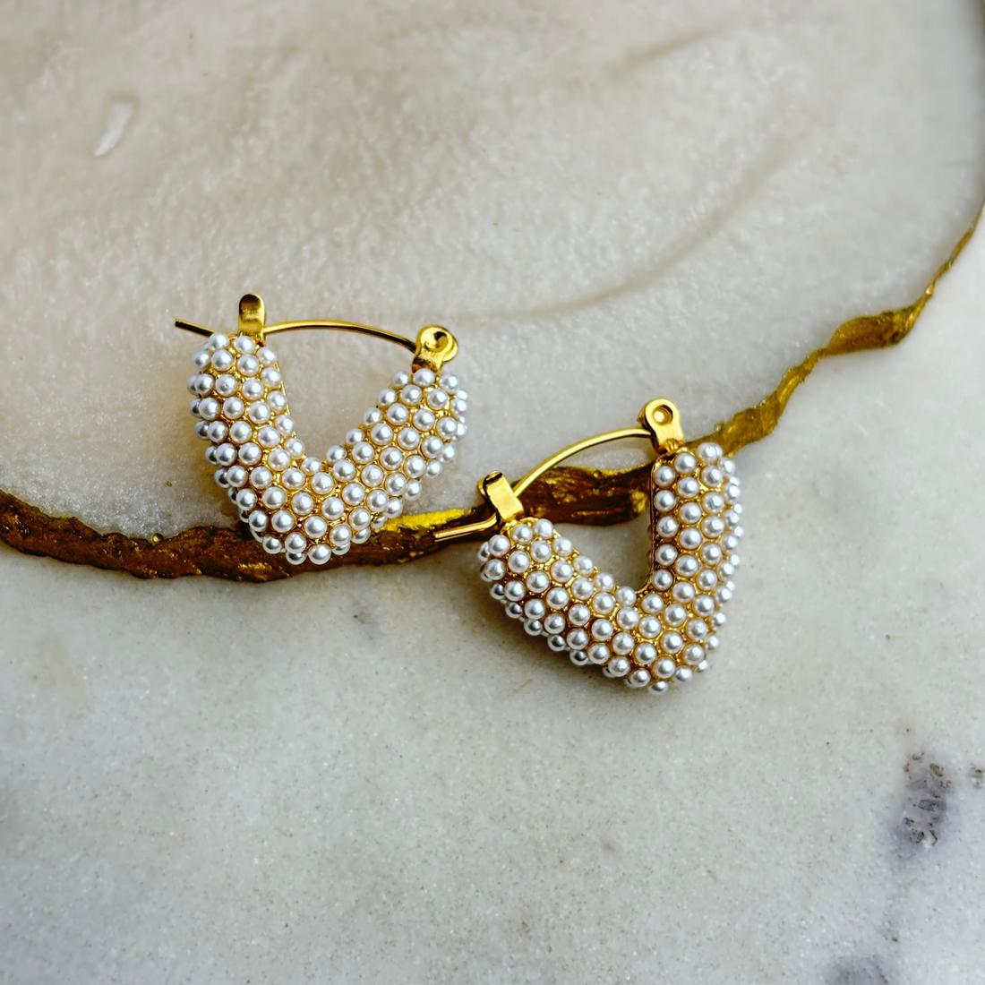 18K Gold Plated Pearl Hoop Earrings