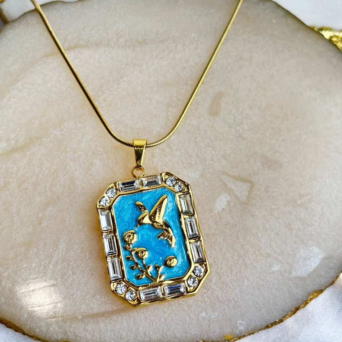 18K Gold Plated Enamel Bird Necklace