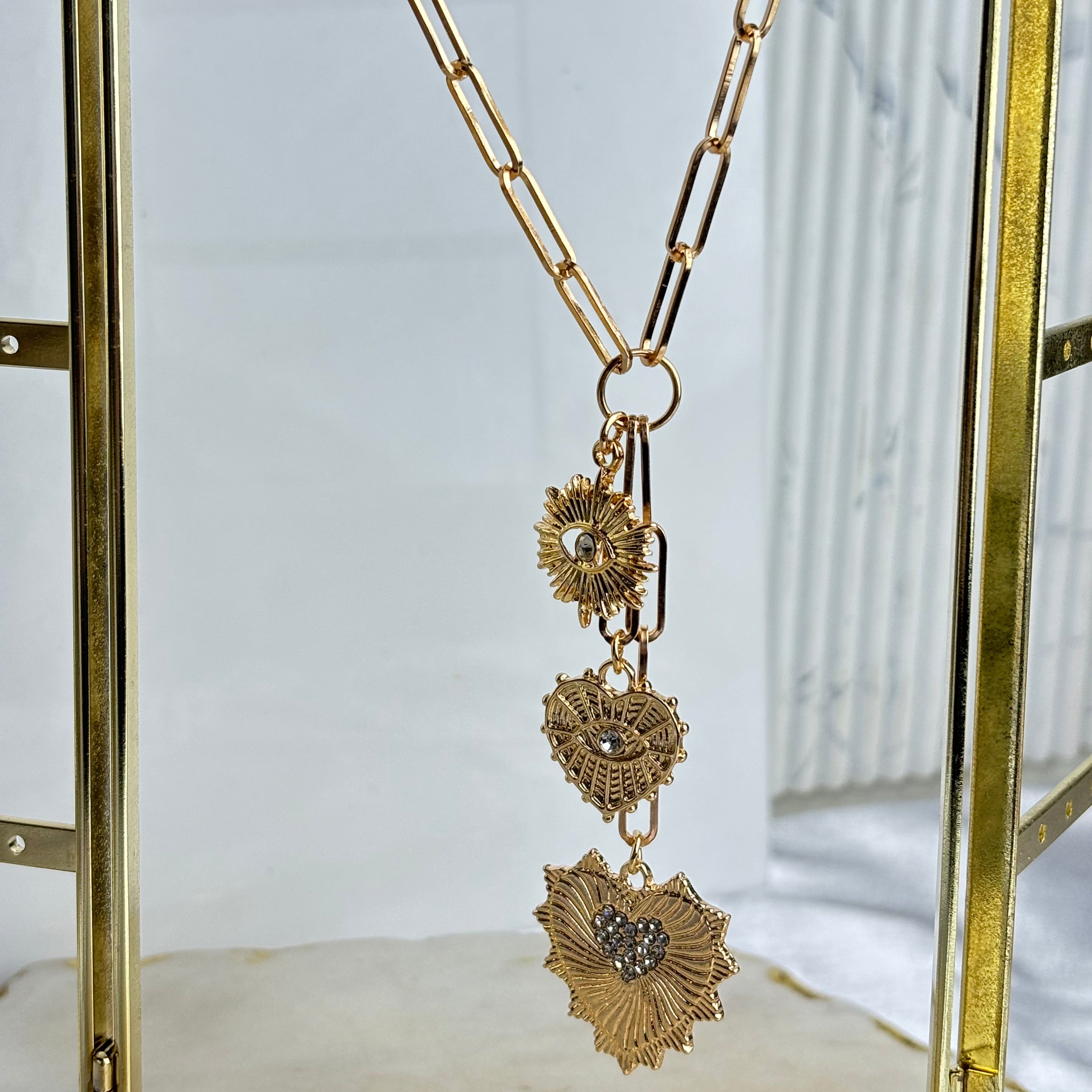 18K Gold Plated Multi Charm Heart Necklace