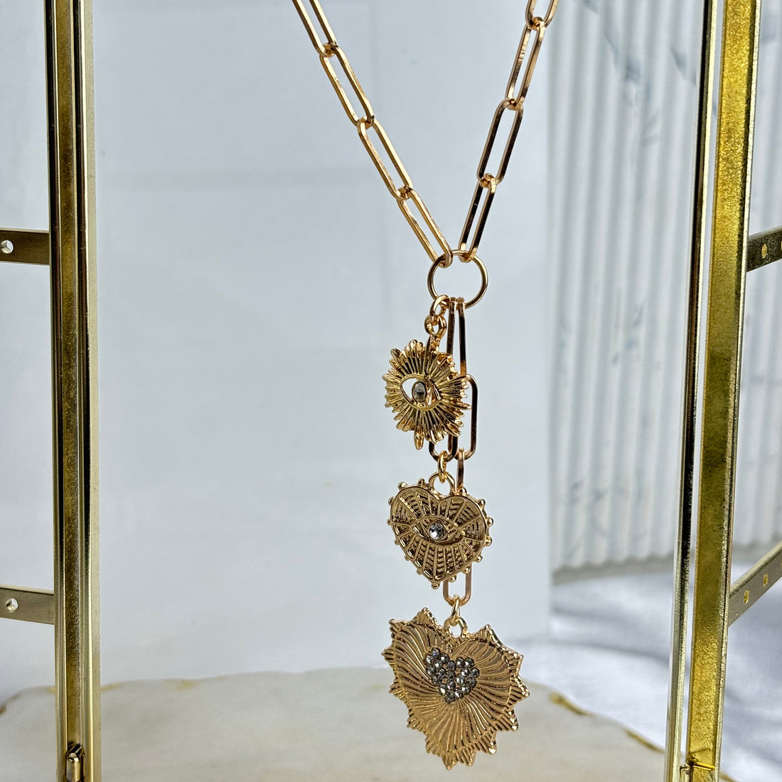 18K Gold Plated Multi Charm Heart Necklace