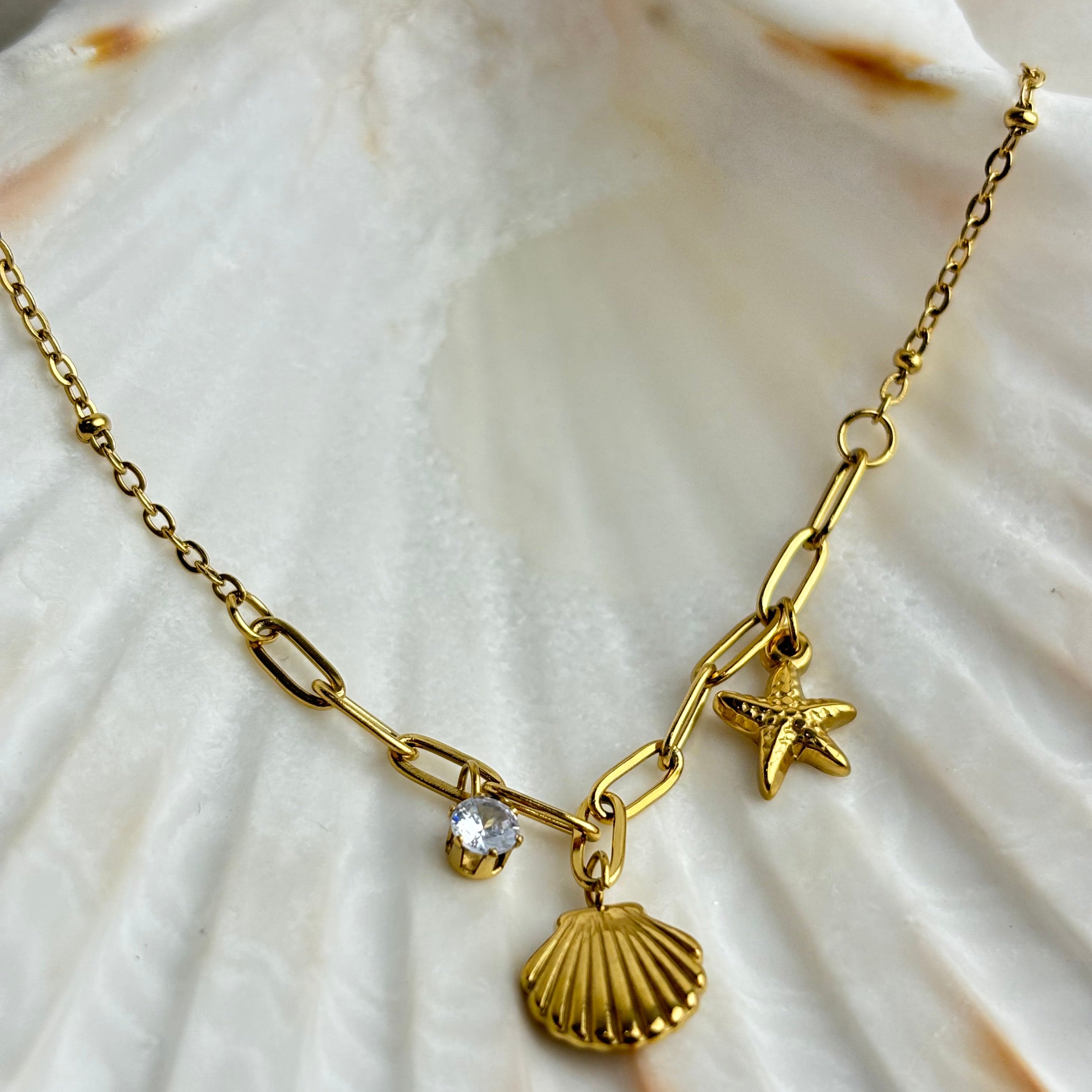 18K Gold Plated Shell & Starfish Necklace