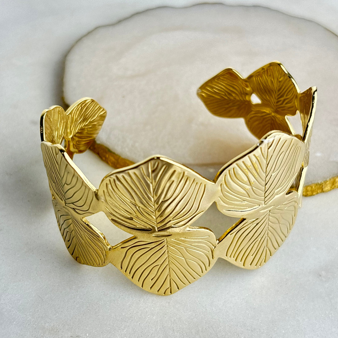 18K Gold Plated Leaf Cuff Bracelet