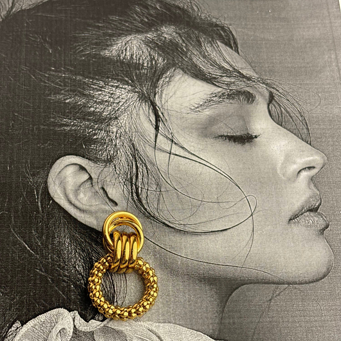 18K Gold Plated Textured Double Loop Earrings