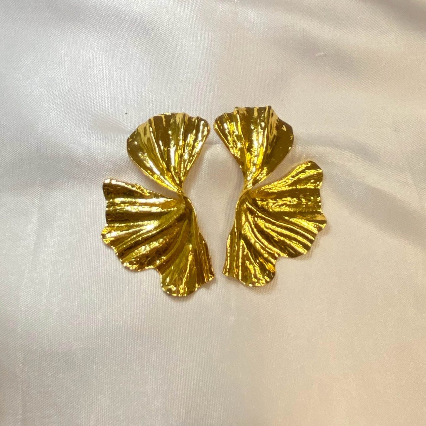 Bold Ginkgo Leaf GoldPlated Stud Earrings