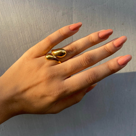 Golden Drops Open Wrap Ring