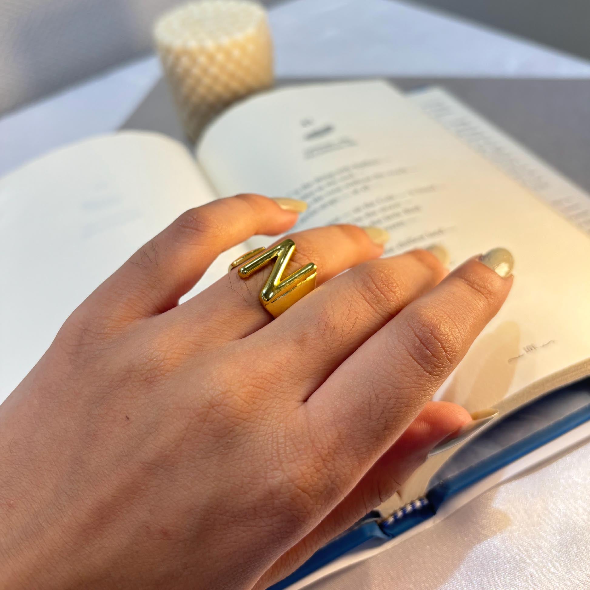 N INITIAL GOLD PLATED RING