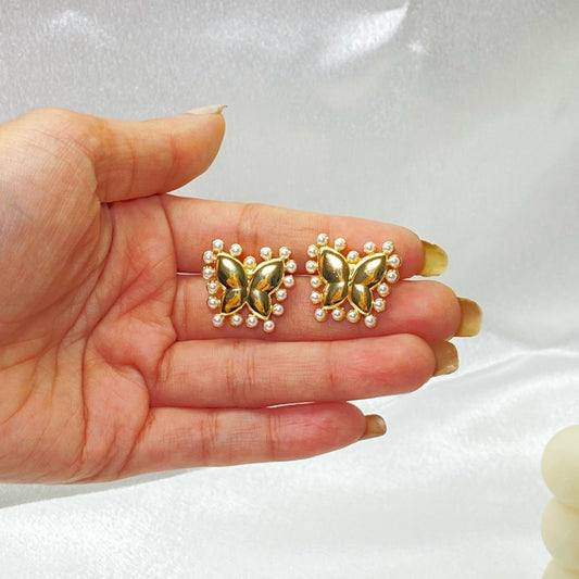 Gold-Plated Butterfly Pearl Stud