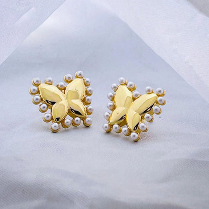 Gold-Plated Butterfly Pearl Stud