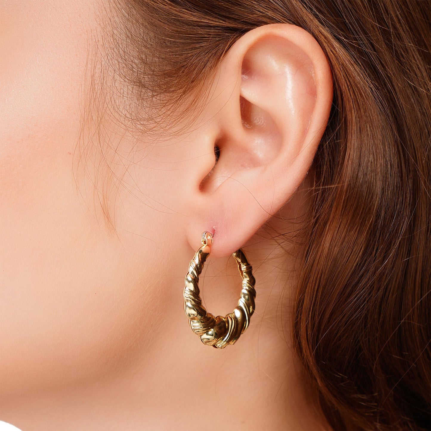 Textured Basket Gold-Plated Hoop Earrings