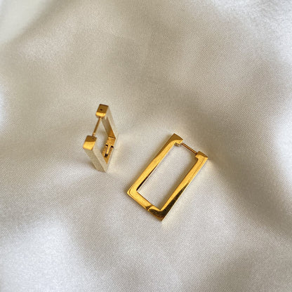 Minimalist Gold-Plated Rectangle Huggie Earrings