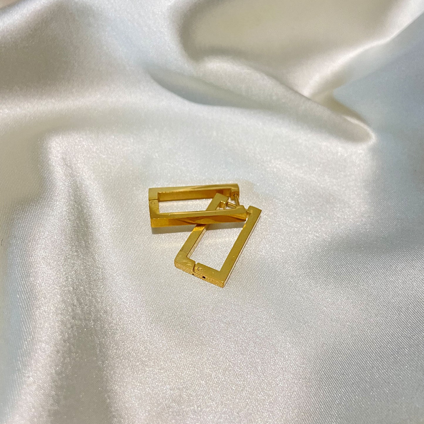 Minimalist Gold-Plated Rectangle Huggie Earrings