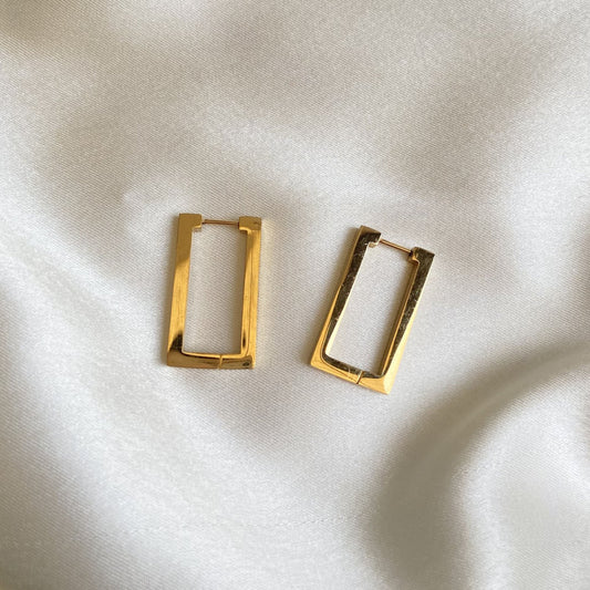 Minimalist Gold-Plated Rectangle Huggie Earrings