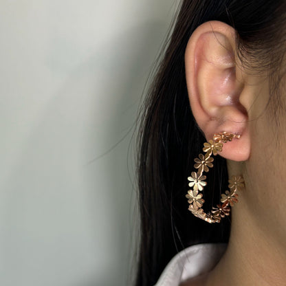 Daisy Charm Gold-Plated Floral C-Hoop Earrings