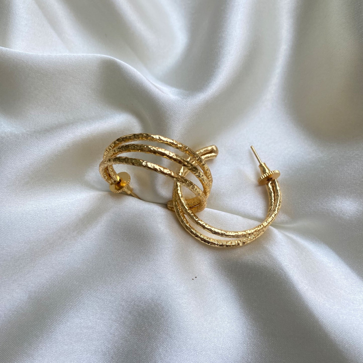 Gold-Plated Triple Band Textured C- Hoops