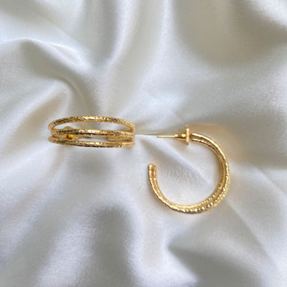 Gold-Plated Triple Band Textured C- Hoops