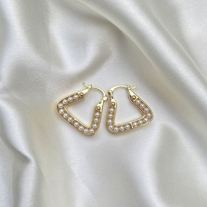 Triangulal Pearl Hoop Earrings