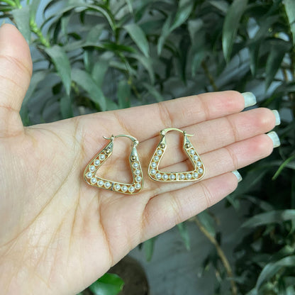 Triangulal Pearl Hoop Earrings