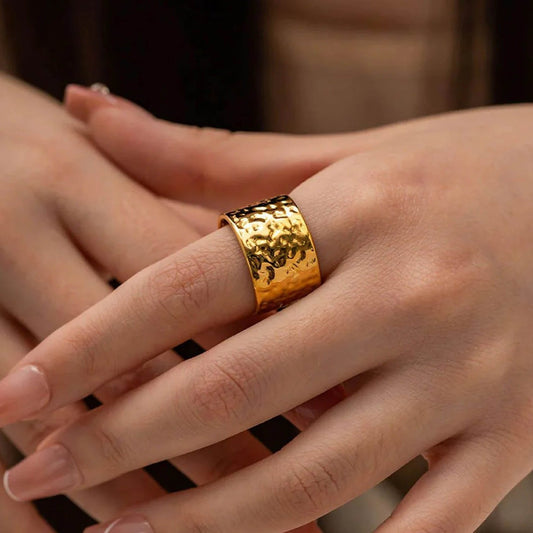 Wide Hammered Cuff Gold Ring