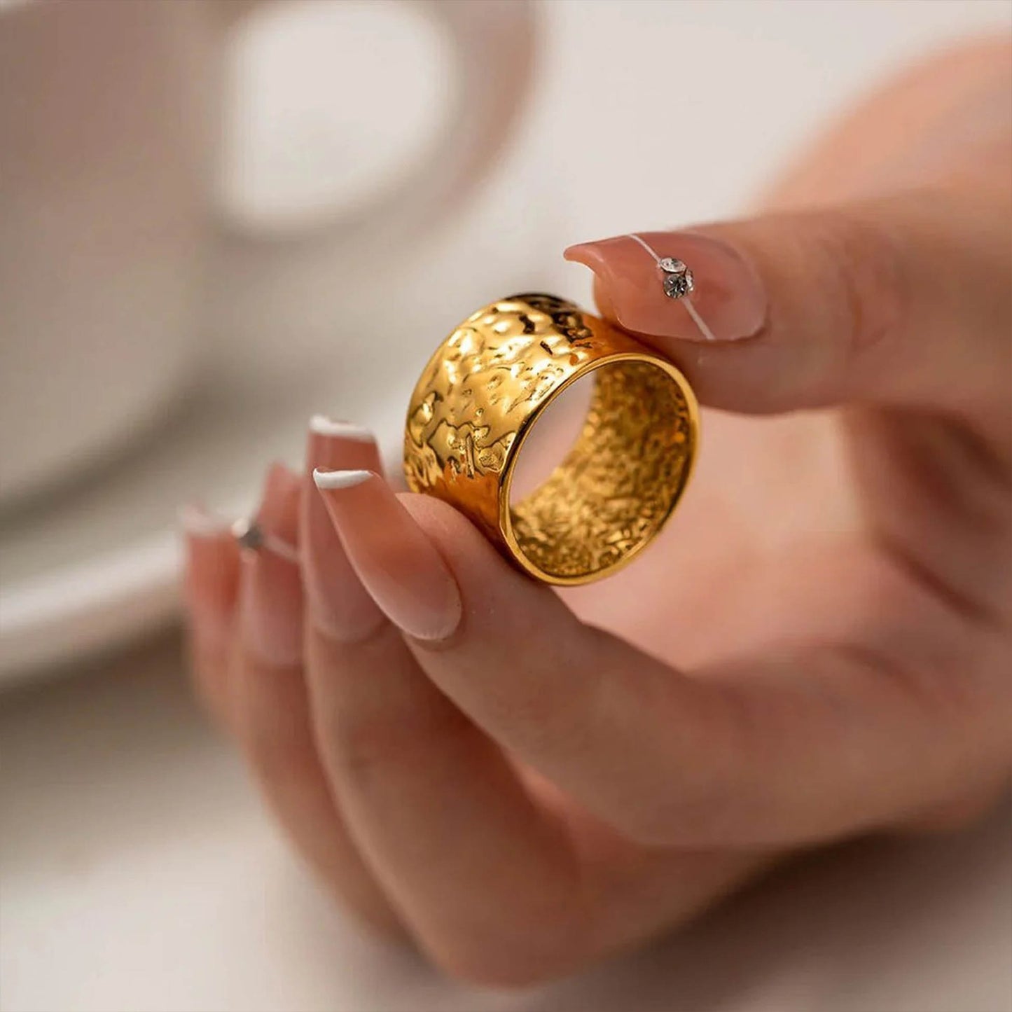 Wide Hammered Cuff Gold Ring