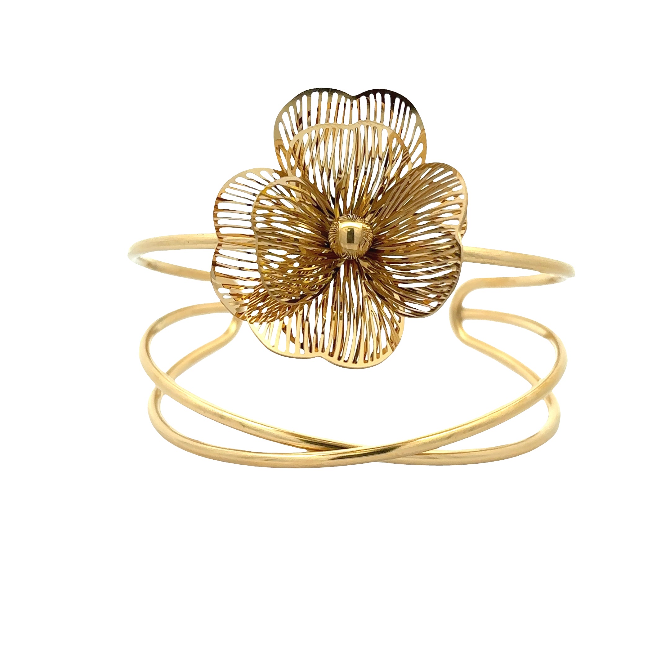 Gold Plated Floral Cuff Bracelet – Open Bloom Statement Design