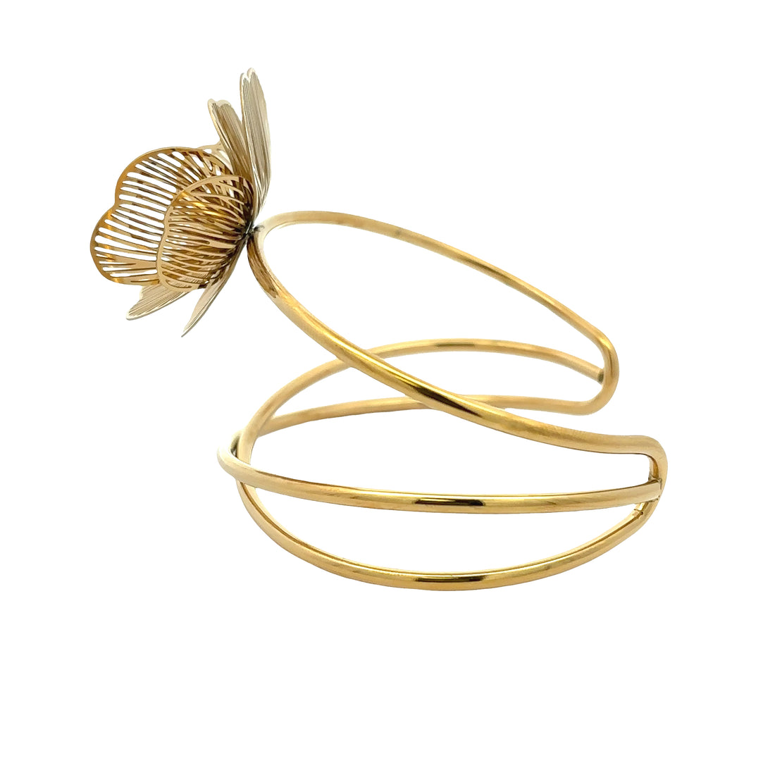 Gold Plated Floral Cuff Bracelet – Open Bloom Statement Design