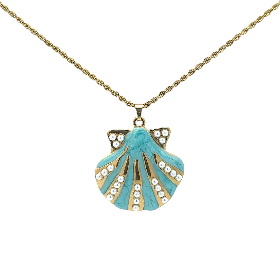 18K Gold Plated Blue Shell Necklace