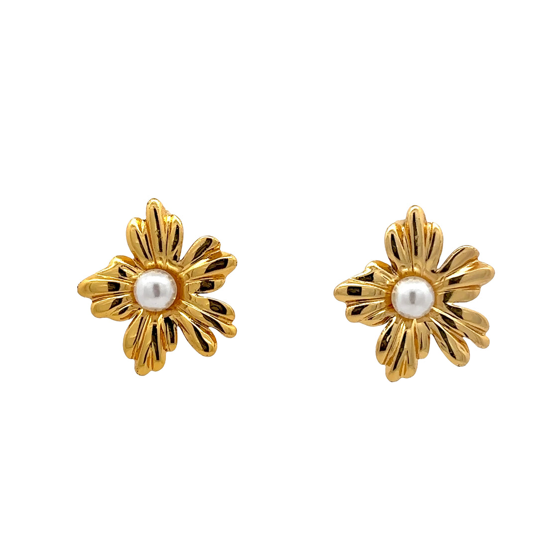 18K Gold Plated Floral Pearl Stud Earrings