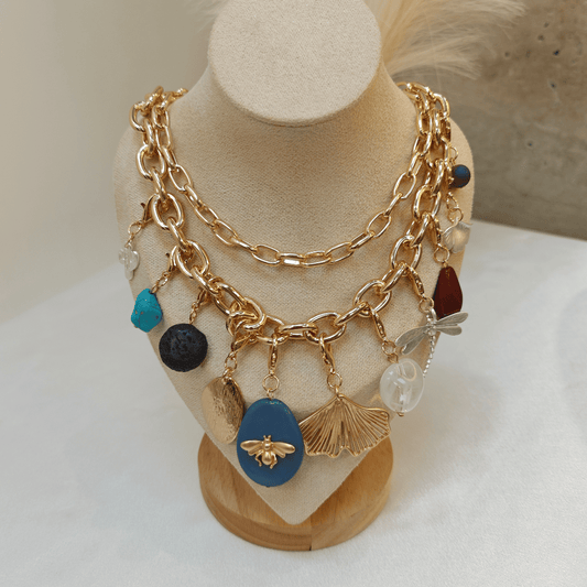 Bohemian Multi-Layered Gemstone Charm Necklace