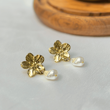 Baroque Pearl Drop Flower Earrings