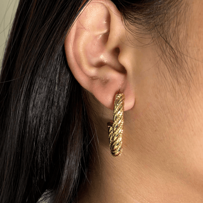 Golden Twist Rope J-Hoop Earrings