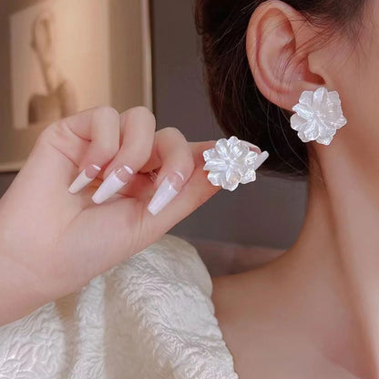 Ivory Blooms Acrylic Floral Stud Earrings